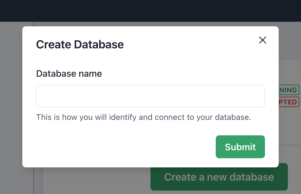 SKDB create database popup