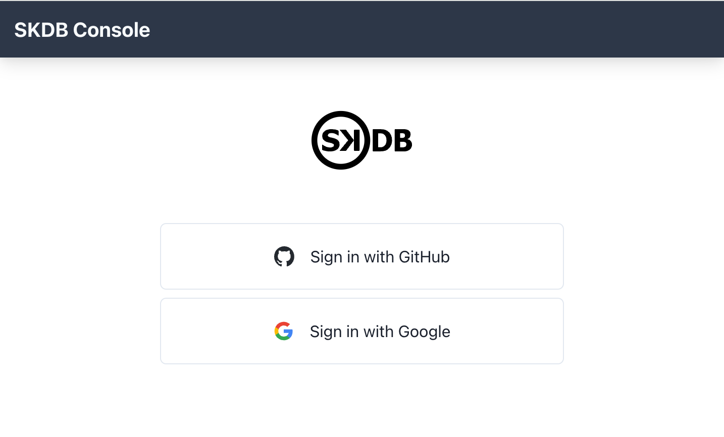 SKDB console sign in